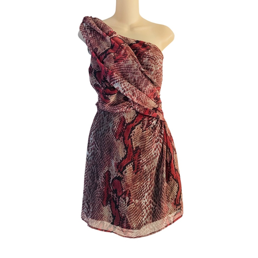 NWT W118 Walter Baker Red Python Print One Shoulder Maci Mini Dress Size XS